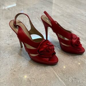 Valentino Red Heels with Floral Accent